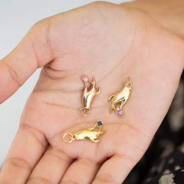 Fox Bond Originals Rings The FB Pink Sapphire Heart Hand Charm