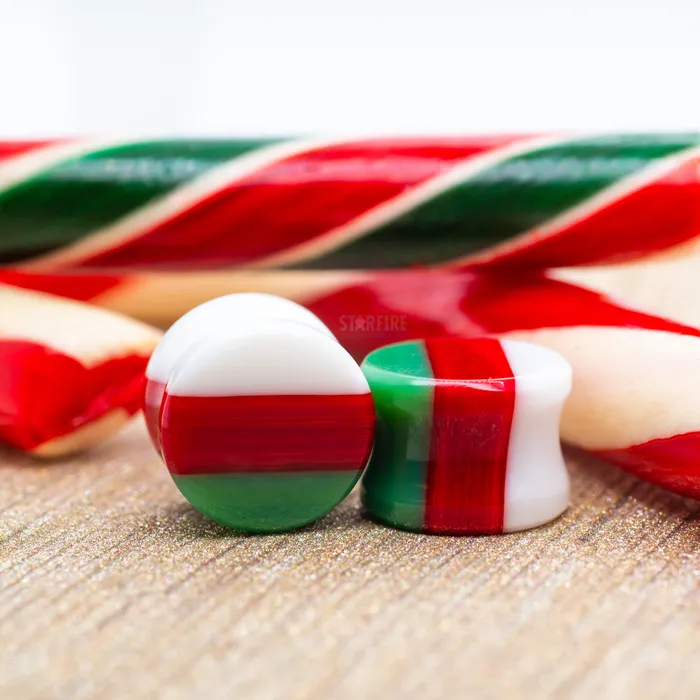 Glass Linear Plugs CHRISTMAS Green Red White Gorilla Glass Rings