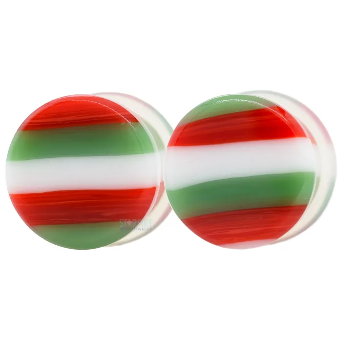 Glass Linear Plugs CHRISTMAS Green Red White Gorilla Glass Rings