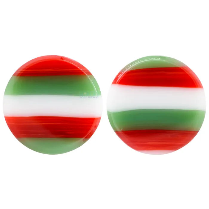 Glass Linear Plugs CHRISTMAS Green Red White Gorilla Glass Rings