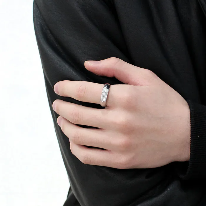 Green CJ302 Wholesale Mens Stainless Steel AAA Grade CZ Clear Ring Rings