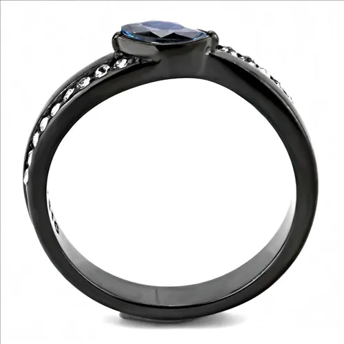 Green CJE3511 Wholesale Women Stainless Steel IP Light Black AAA Grade CZ Sea Blue Minimal Ring Rings