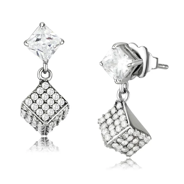 Green Earrings CJ332 Wholesale Womens Stainless Steel AAA Grade CZ Clear Cube Earrings Green Earrings CJ332 Wholesale Womens Stainless Steel AAA Grade CZ Clear Cube Earrings