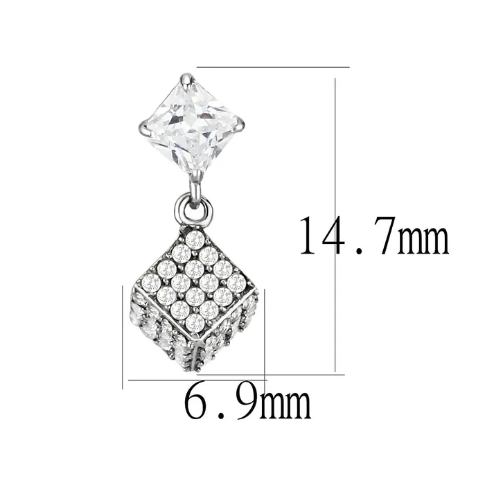 Green Earrings CJ332 Wholesale Womens Stainless Steel AAA Grade CZ Clear Cube Earrings Green Earrings CJ332 Wholesale Womens Stainless Steel AAA Grade CZ Clear Cube Earrings
