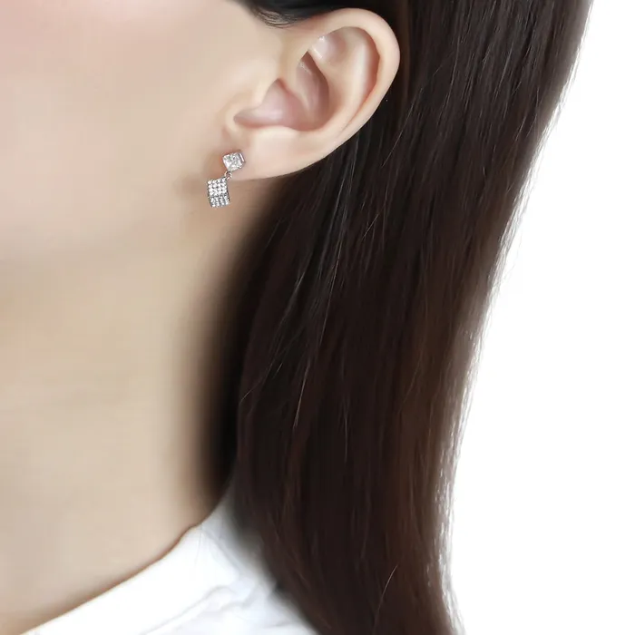 Green Earrings CJ332 Wholesale Womens Stainless Steel AAA Grade CZ Clear Cube Earrings Green Earrings CJ332 Wholesale Womens Stainless Steel AAA Grade CZ Clear Cube Earrings