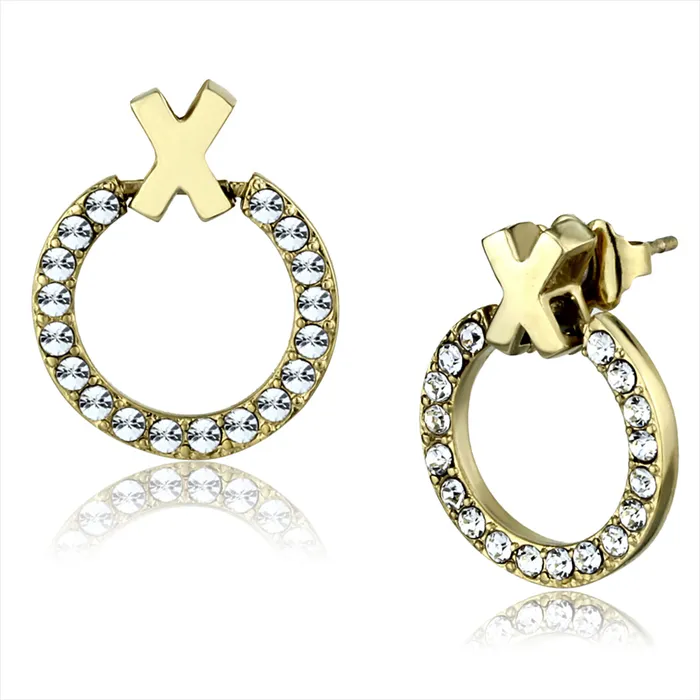 Green Earrings CJE2271 Wholesale Womens Stainless Steel IP Gold Top Grade Crystal Clear XO Earrings Green Earrings CJE2271 Wholesale Womens Stainless Steel IP Gold Top Grade Crystal Clear XO Earrings