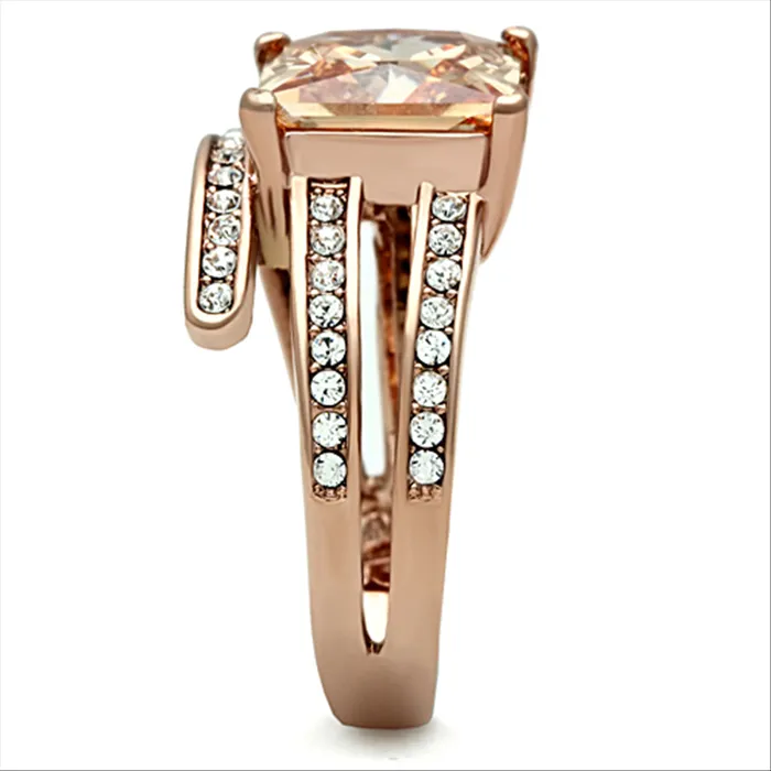 Green Rings CJ1665 IP Rose Gold Stainless Steel Champagne CZ Cocktail Ring