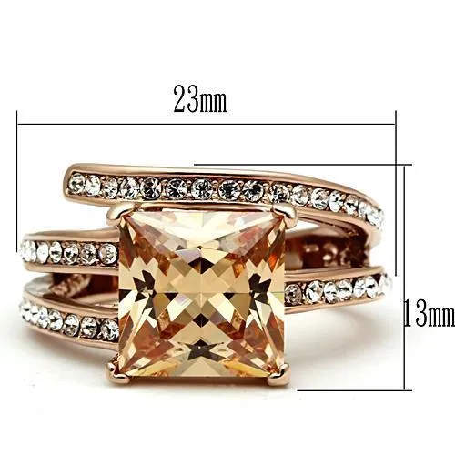 Green Rings CJ1665 IP Rose Gold Stainless Steel Champagne CZ Cocktail Ring