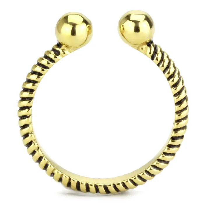 Green Rings CJ3719 Wholesale Womens Stainless Steel IP Gold Ribbed Minimal Cuff Ring