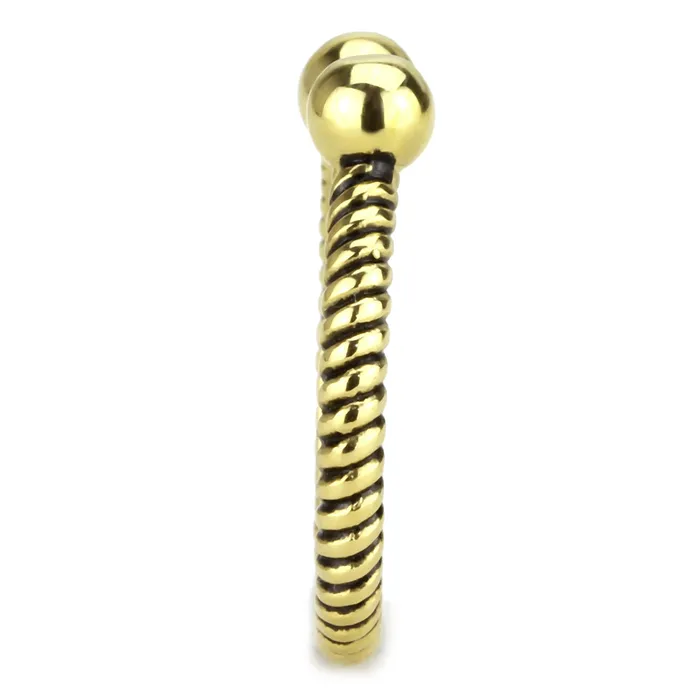 Green Rings CJ3719 Wholesale Womens Stainless Steel IP Gold Ribbed Minimal Cuff Ring