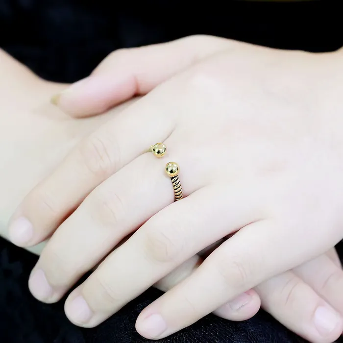 Green Rings CJ3719 Wholesale Womens Stainless Steel IP Gold Ribbed Minimal Cuff Ring
