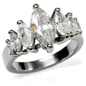 Green Rings CJ7691OS Wholesale Stainless Steel Graduated Marquise CZ Engagement Ring Green Rings CJ7691OS Wholesale Stainless Steel Graduated Marquise CZ Engagement Ring