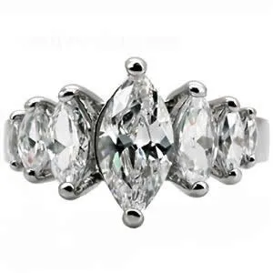 Green Rings CJ7691OS Wholesale Stainless Steel Graduated Marquise CZ Engagement Ring