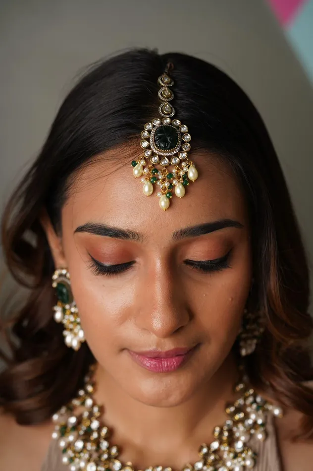 Gulbahaar Antique Gold Polish Polki Set with Pearls Attrangi Earrings Gulbahaar Antique Gold Polish Polki Set with Pearls Attrangi Earrings