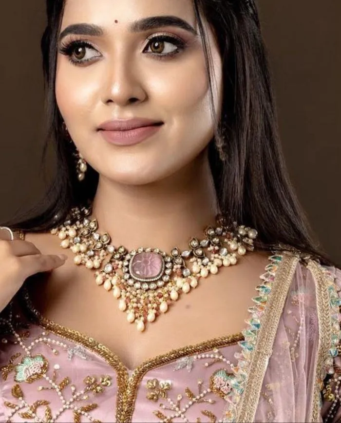 Gulbahaar Antique Gold Polish Polki Set with Pearls Attrangi Earrings Gulbahaar Antique Gold Polish Polki Set with Pearls Attrangi Earrings
