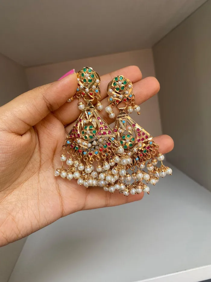 Half Baano Jadaau Chandbali Attrangi Earrings Half Baano Jadaau Chandbali Attrangi Earrings