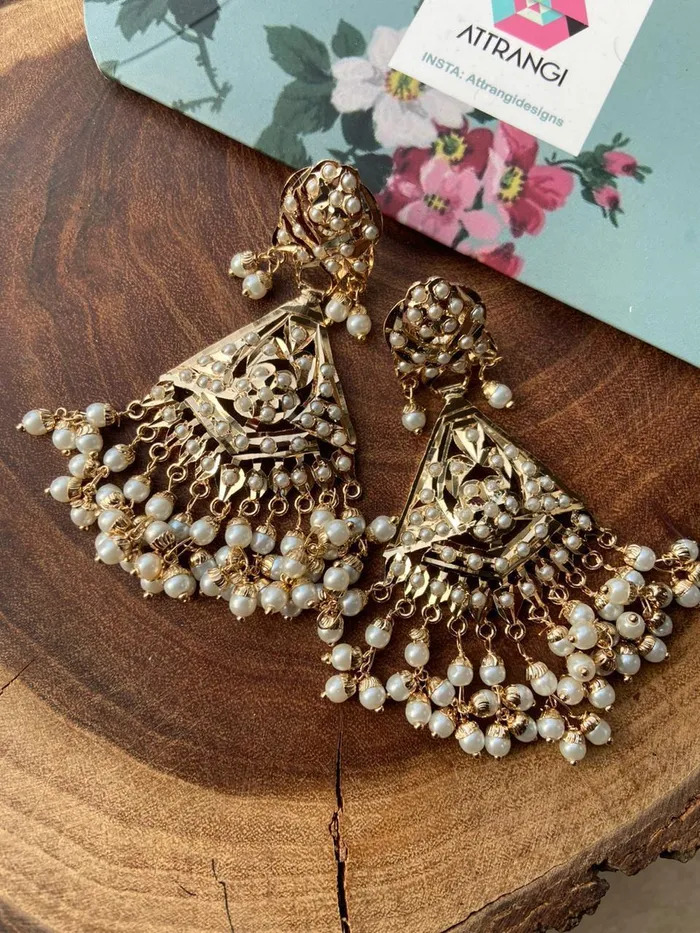 Half Baano Jadaau Chandbali Attrangi Earrings Half Baano Jadaau Chandbali Attrangi Earrings