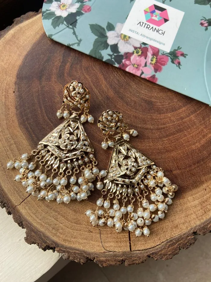 Half Baano Jadaau Chandbali Attrangi Earrings Half Baano Jadaau Chandbali Attrangi Earrings