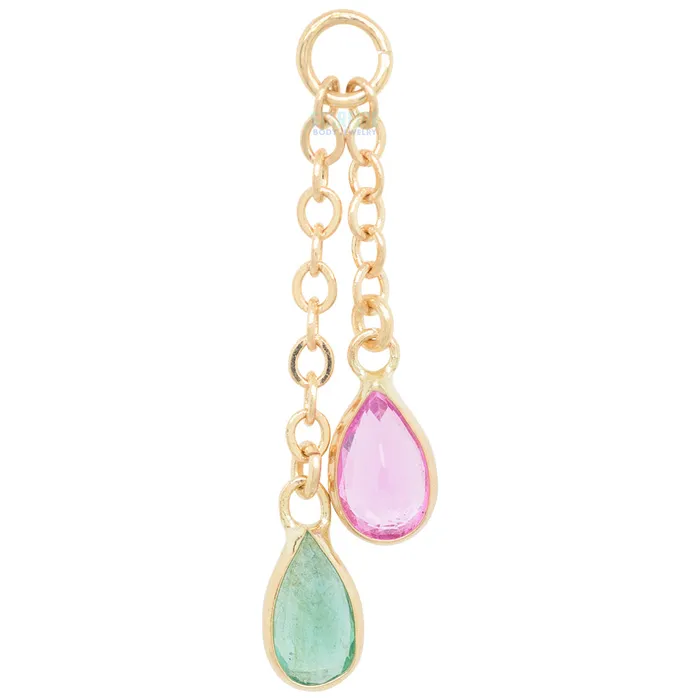 Hialeah Fine Jewelry Junto Chain Charm in Gold with Gemstones Earrings