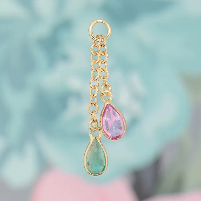 Hialeah Fine Jewelry Junto Chain Charm in Gold with Gemstones Earrings