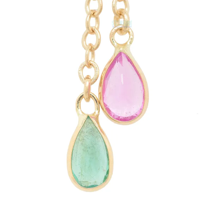 Hialeah Fine Jewelry Junto Chain Charm in Gold with Gemstones Earrings