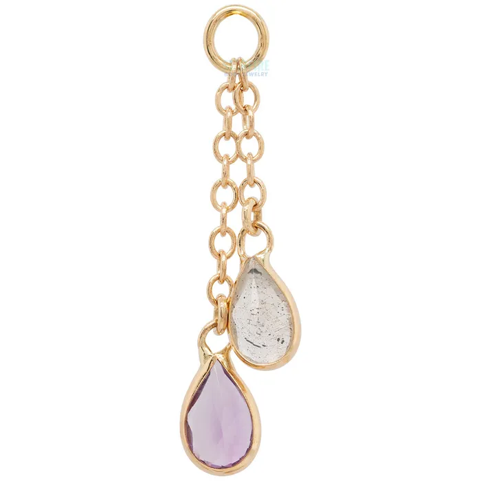 Hialeah Fine Jewelry Junto Chain Charm in Gold with Gemstones Earrings