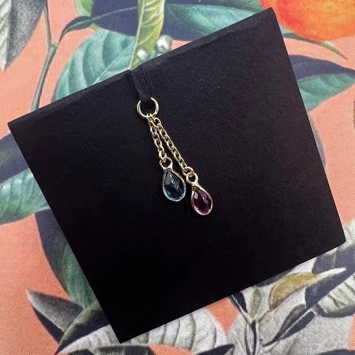 Hialeah Fine Jewelry Junto Chain Charm in Gold with Gemstones Earrings