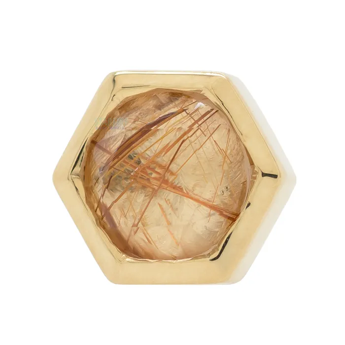 Honeycomb Threaded End in Gold with Rose Cut Rutilated Quartz Body Vision BVLA Earrings Honeycomb Threaded End in Gold with Rose Cut Rutilated Quartz Body Vision BVLA Earrings