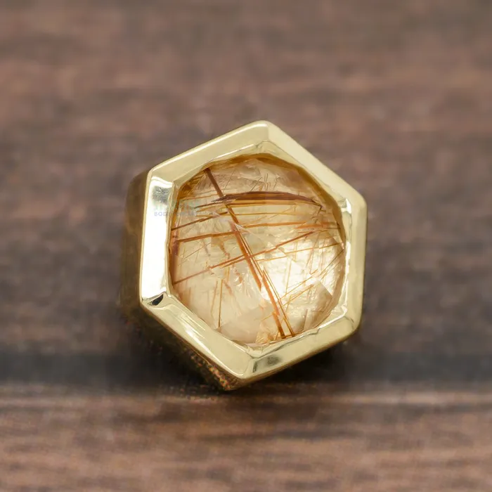 Honeycomb Threaded End in Gold with Rose Cut Rutilated Quartz Body Vision BVLA Earrings