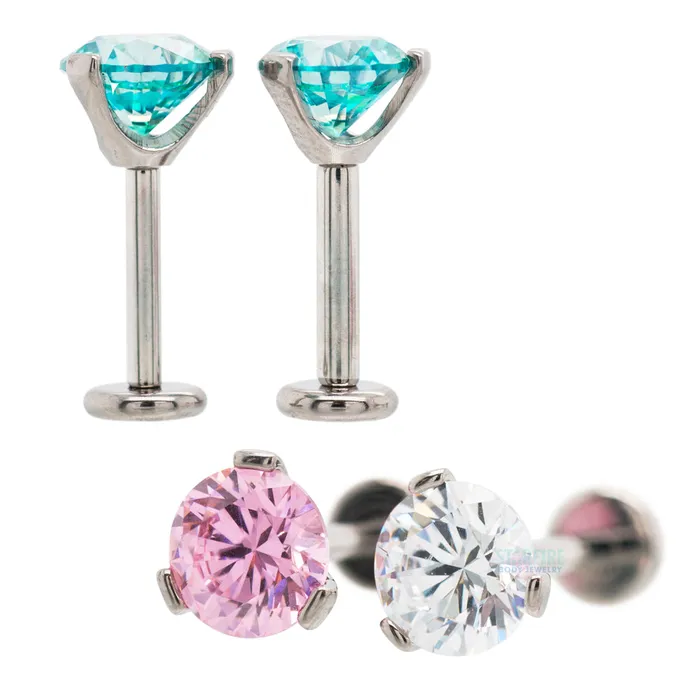 Industrial Strength IS 6mm 3 ProngSet Faceted Gem on Flatback Earrings