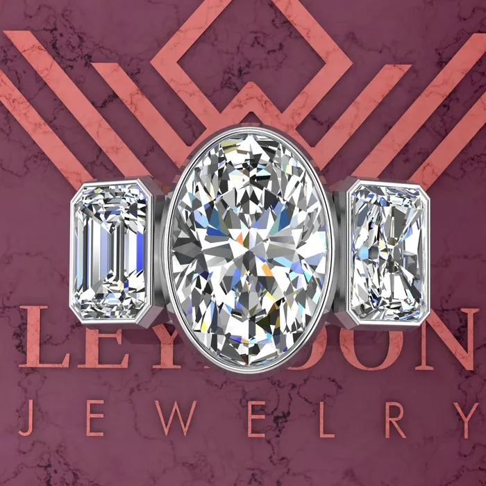 Leyloon Jewelry 66 CTW Medium Oval Cut ThreeStone Random Shape Bezel D Color Moissanite Ring Rings