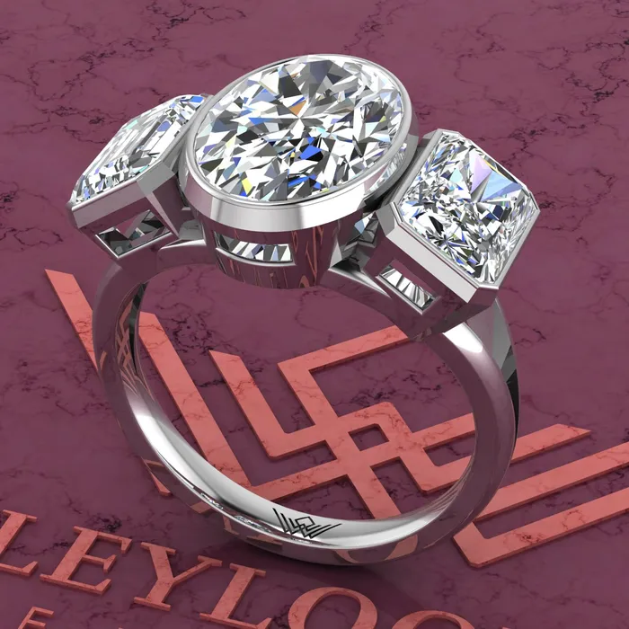 Leyloon Jewelry 66 CTW Medium Oval Cut ThreeStone Random Shape Bezel D Color Moissanite Ring Rings