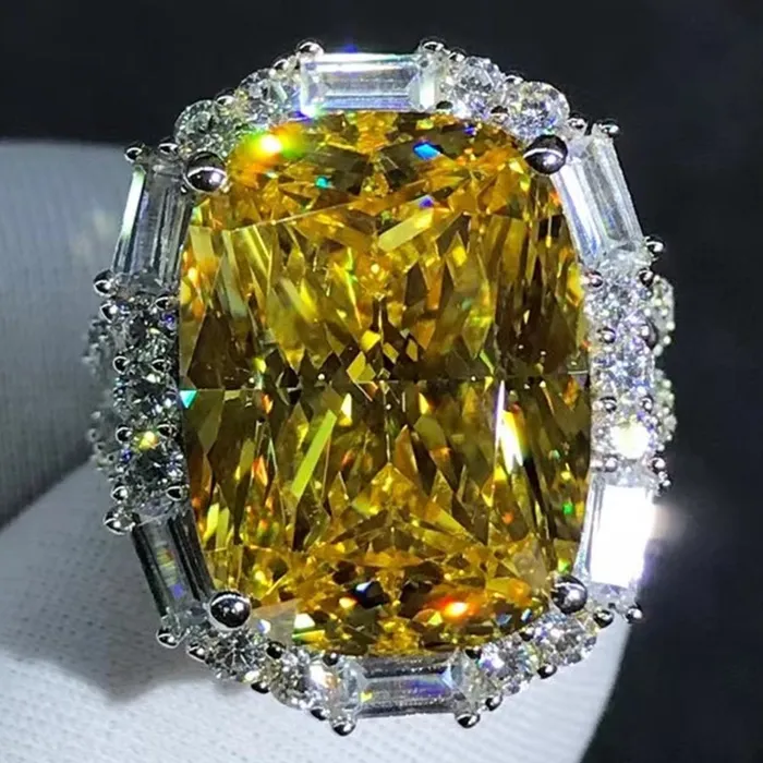 Leyloon Jewelry Rings 10 Carat Cushion Cut Moissanite Ring Deep Yellow VVS Halo Split Shank Leyloon Jewelry Rings 10 Carat Cushion Cut Moissanite Ring Deep Yellow VVS Halo Split Shank