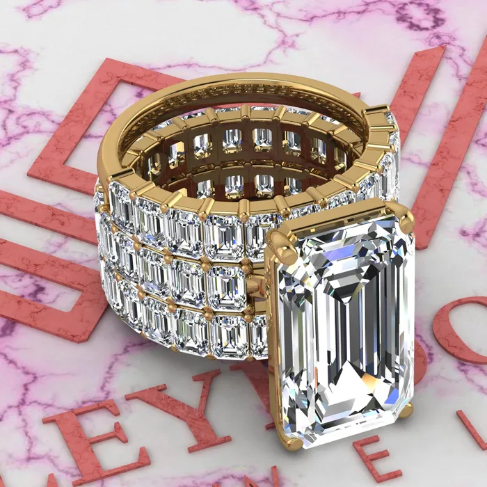 Leyloon Jewelry Rings 20 CTW Elongated Emerald Cut ThreePiece Bridal D Color Basket Moissanite Set Leyloon Jewelry Rings 20 CTW Elongated Emerald Cut ThreePiece Bridal D Color Basket Moissanite Set