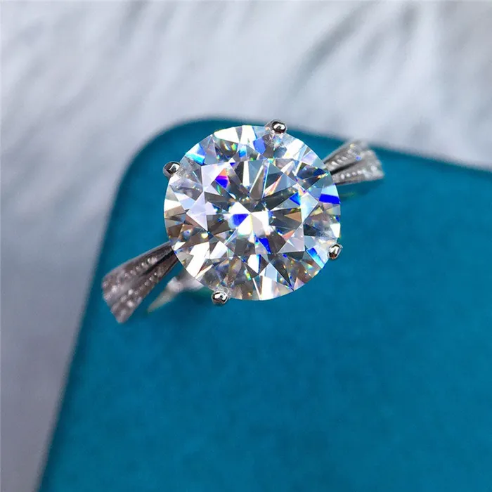 Leyloon Jewelry Rings 4 Carat Round Cut Moissanite Ring Bead set 4 Prong Certified VVS D Color Leyloon Jewelry Rings 4 Carat Round Cut Moissanite Ring Bead set 4 Prong Certified VVS D Color
