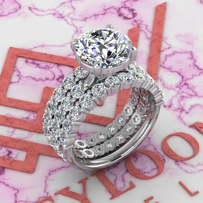 Leyloon Jewelry Rings 625 CTW Round Cut ThreePiece Bridal D Color Basket Moissanite Set