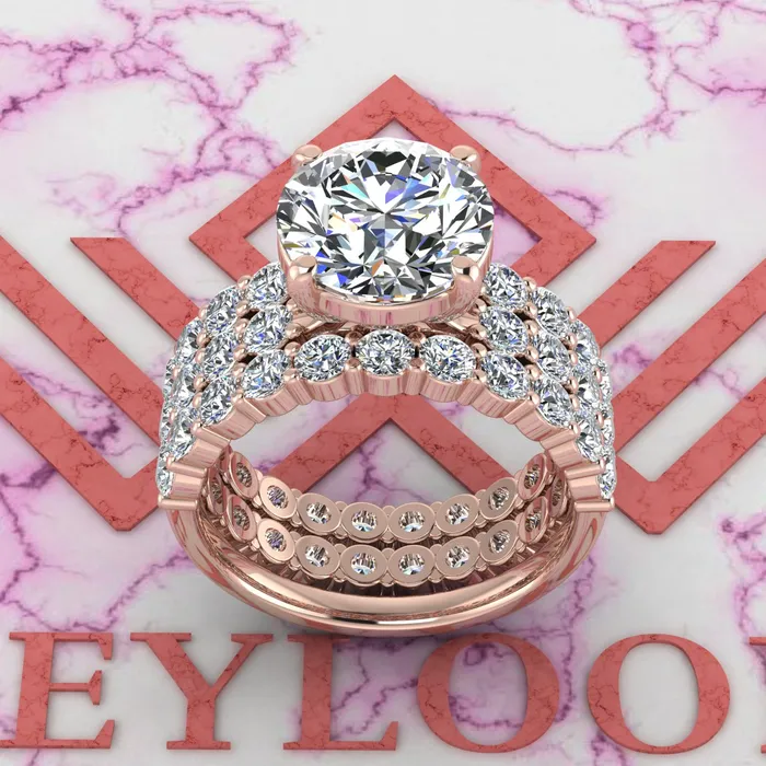 Leyloon Jewelry Rings 625 CTW Round Cut ThreePiece Bridal D Color Basket Moissanite Set