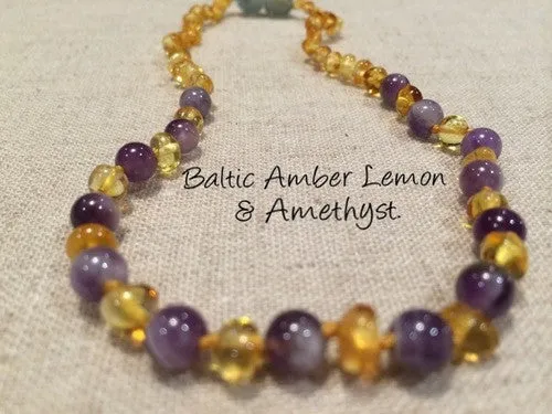 MB Necklaces Polished Lemon Amethyst Baltic Amber Necklace for Newborn Baby Infant Toddler