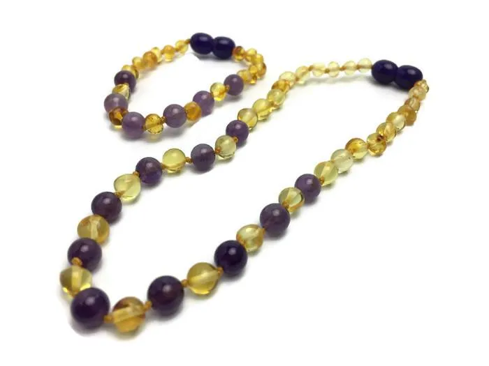 MB Necklaces Polished Lemon Amethyst Baltic Amber Necklace for Newborn Baby Infant Toddler