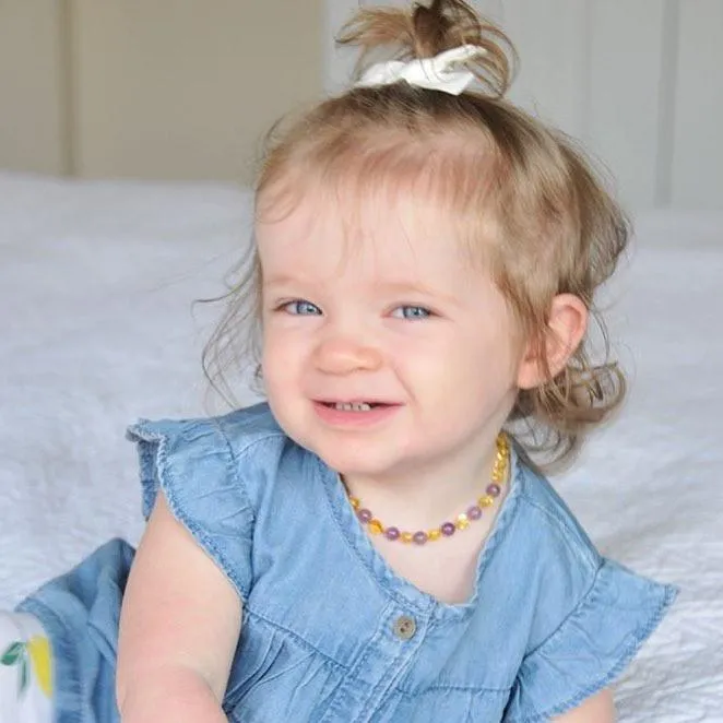 MB Necklaces Polished Lemon Amethyst Baltic Amber Necklace for Newborn Baby Infant Toddler