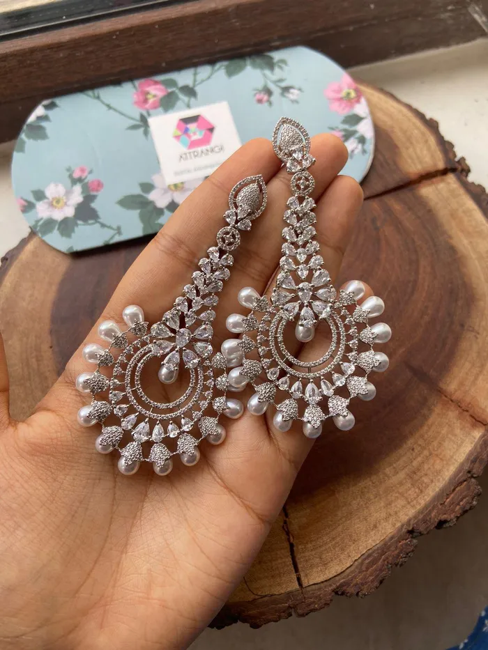 Navya Long Diamond and Pearl Earring attrangi Earrings
