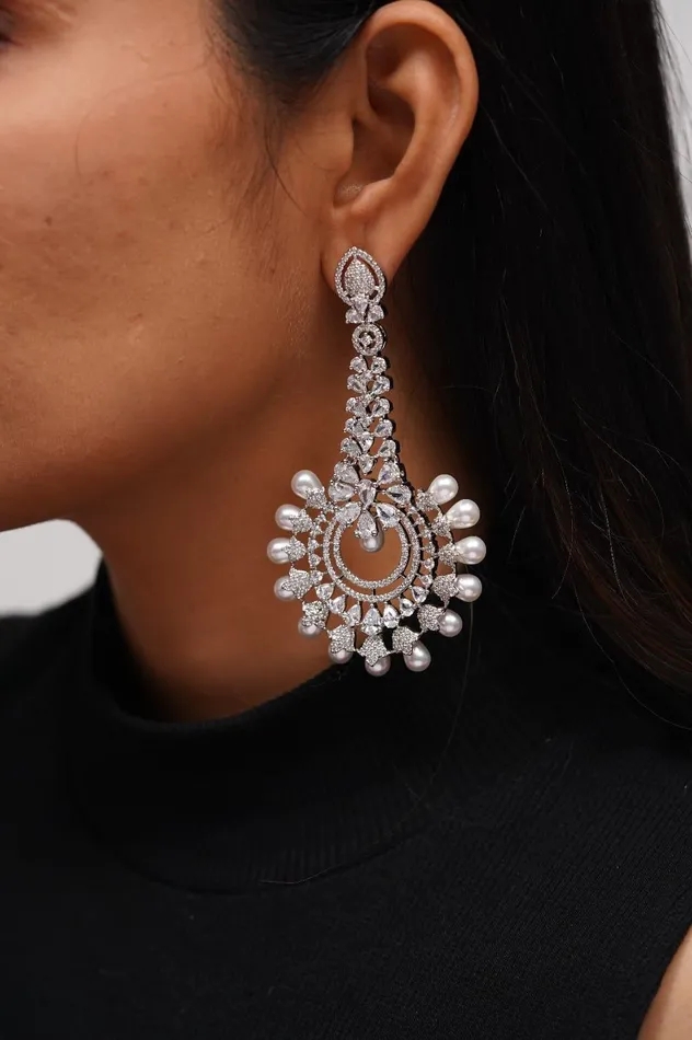 Navya Long Diamond and Pearl Earring attrangi Earrings