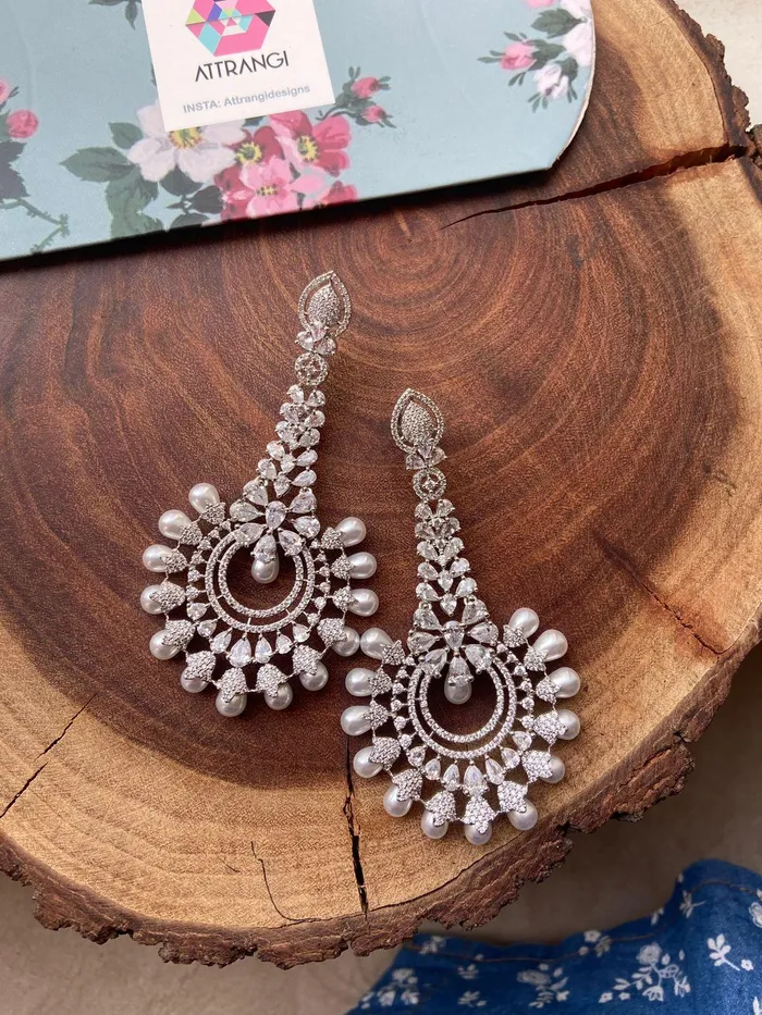 Navya Long Diamond and Pearl Earring attrangi Earrings