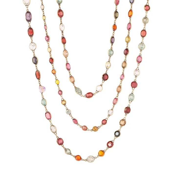 Necklaces Antique Victorian Harlequin MultiGemstone and 9K Chain Necklace
