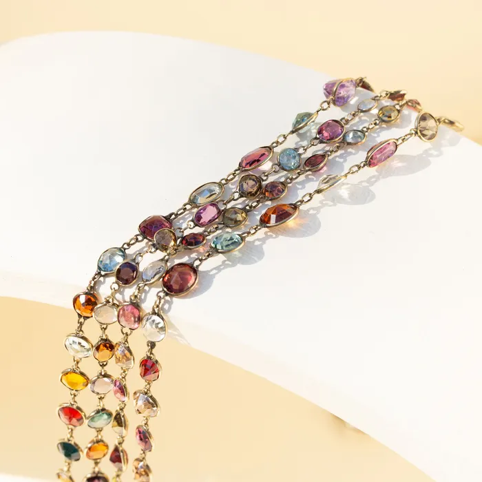 Necklaces Antique Victorian Harlequin MultiGemstone and 9K Chain Necklace