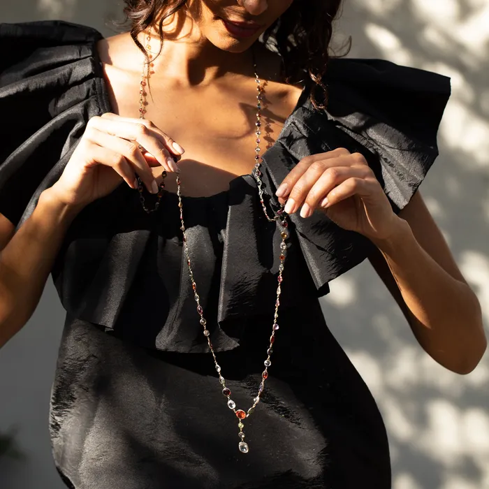 Necklaces Antique Victorian Harlequin MultiGemstone and 9K Chain Necklace