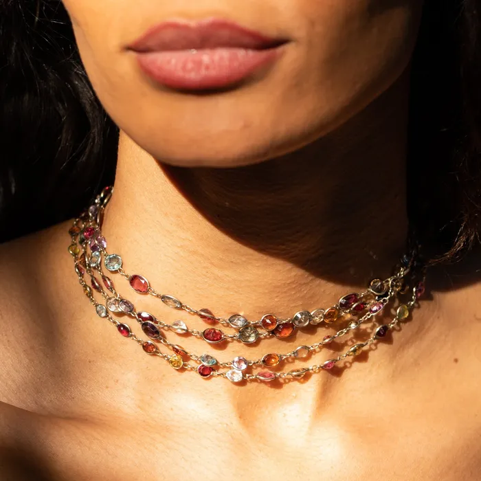 Necklaces Antique Victorian Harlequin MultiGemstone and 9K Chain Necklace