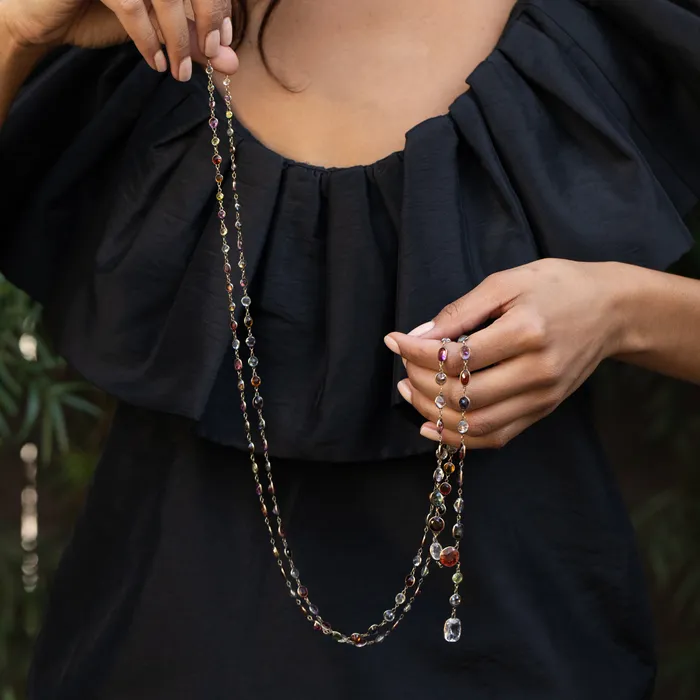 Necklaces Antique Victorian Harlequin MultiGemstone and 9K Chain Necklace