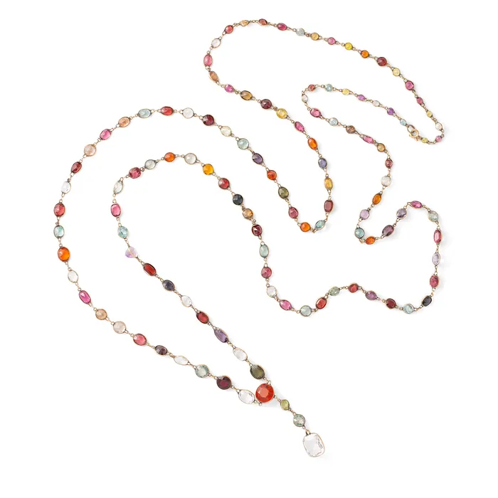 Necklaces Antique Victorian Harlequin MultiGemstone and 9K Chain Necklace