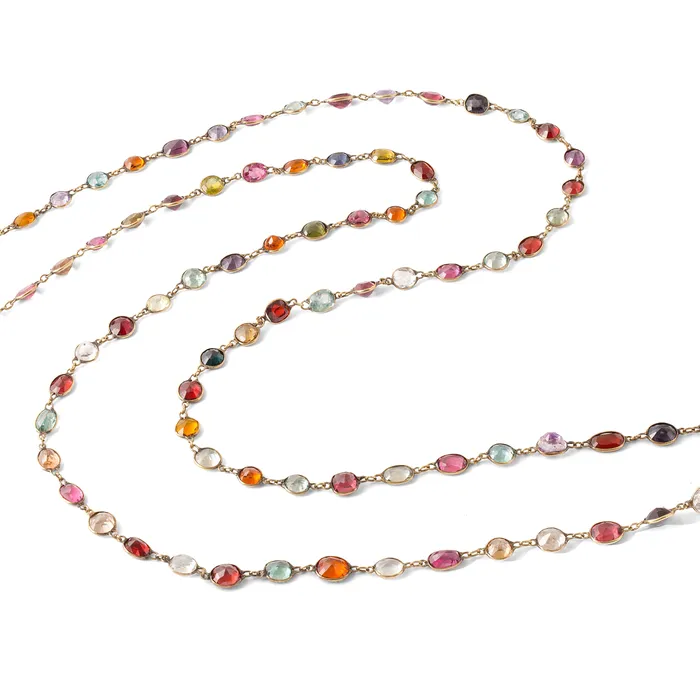 Necklaces Antique Victorian Harlequin MultiGemstone and 9K Chain Necklace